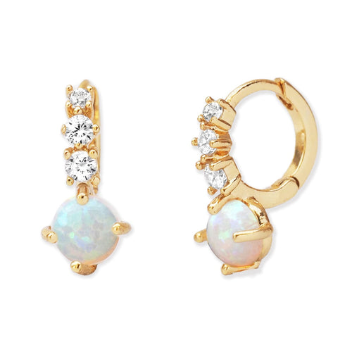 Gold Huggie with Opal and CZ Trio Drop