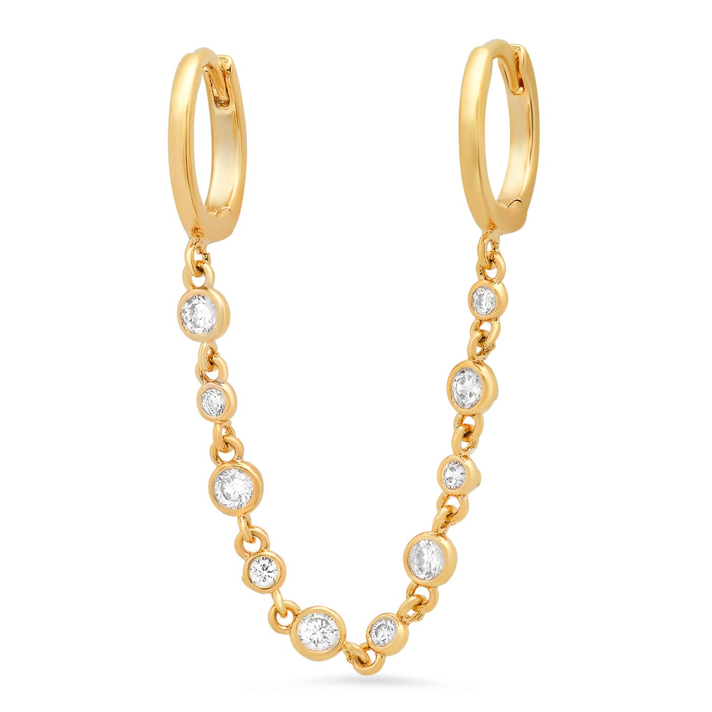 Gold Pave Huggies with CZ Dangle Chain