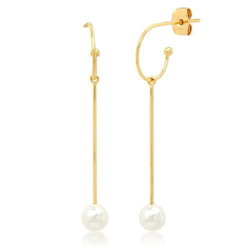 Hoop With Linear Pearl Dangle