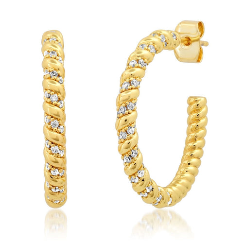 Large Pave Twist Hoops | 25mm