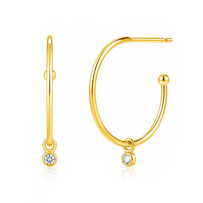 Medium Hoop Earring With Cz Drop