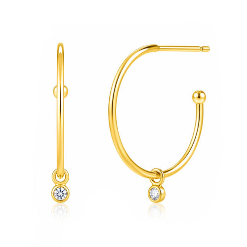 Medium Hoop Earring With Cz Drop