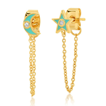 Moon And Star Chain Earrings