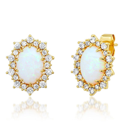 Oval Opal and CZ Stud