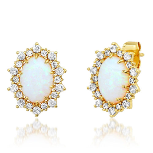 Oval Opal and CZ Stud