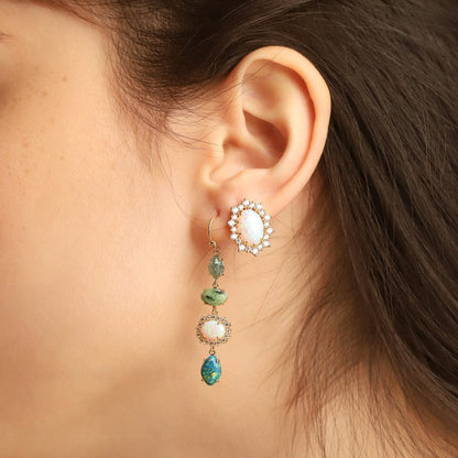 Oval Opal and CZ Stud