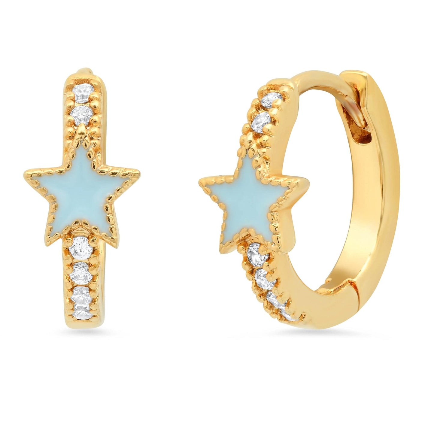 Pave CZ Gold Huggie with Enamel Star