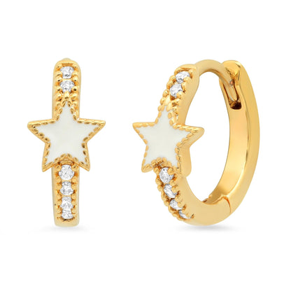 Pave CZ Gold Huggie with Enamel Star