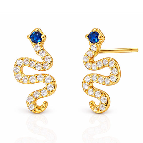 Pave CZ Snake Studs With Blue Montana Eyes