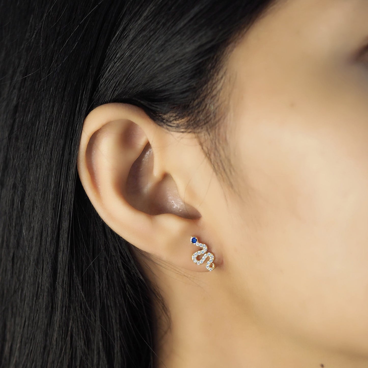 Pave CZ Snake Studs With Blue Montana Eyes