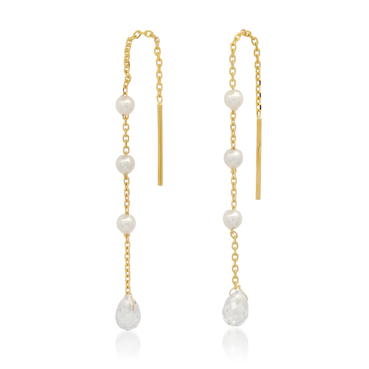 Pearl Station Threader Earrings