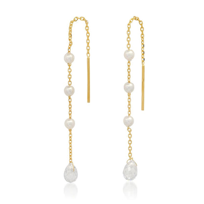 Pearl Station Threader Earrings