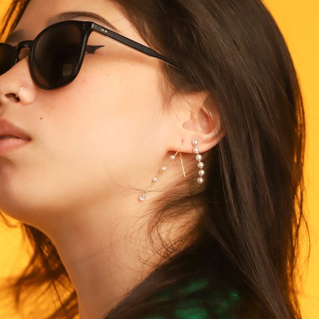 Pearl Station Threader Earrings