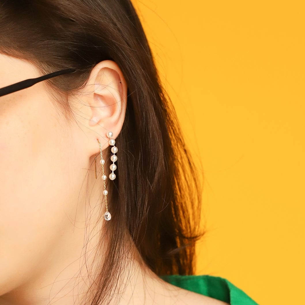 Pearl Station Threader Earrings