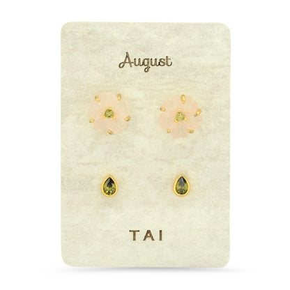 Rose Quartz Birthstone Earring Set