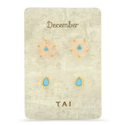 Rose Quartz Birthstone Earring Set