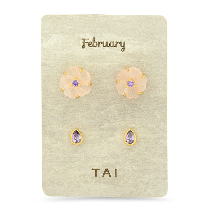 Rose Quartz Birthstone Earring Set
