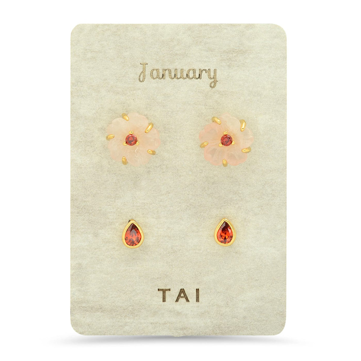 Rose Quartz Birthstone Earring Set