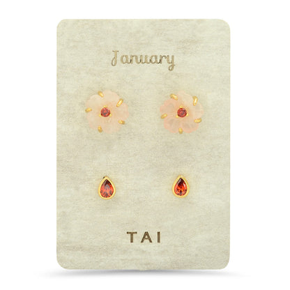 Rose Quartz Birthstone Earring Set