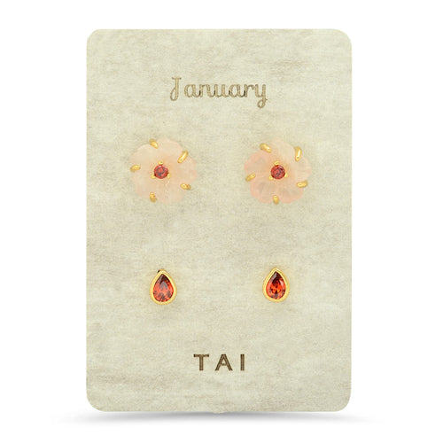 Rose Quartz Birthstone Earring Set