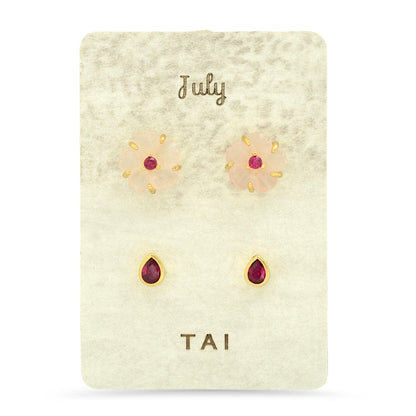 Rose Quartz Birthstone Earring Set