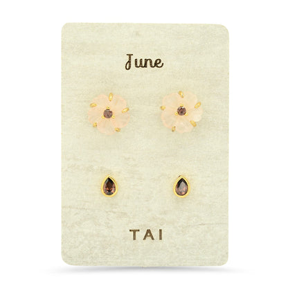 Rose Quartz Birthstone Earring Set