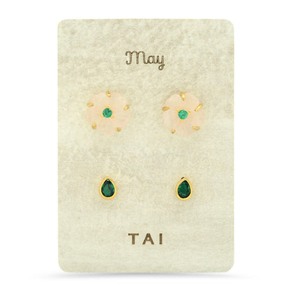 Rose Quartz Birthstone Earring Set