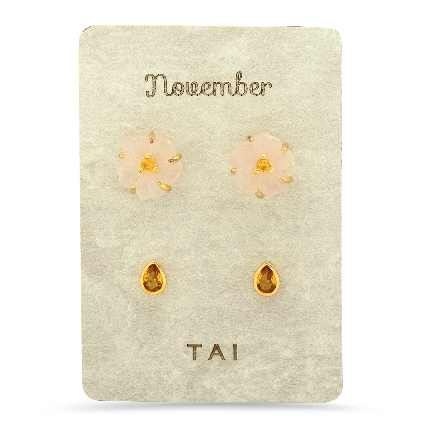 Rose Quartz Birthstone Earring Set