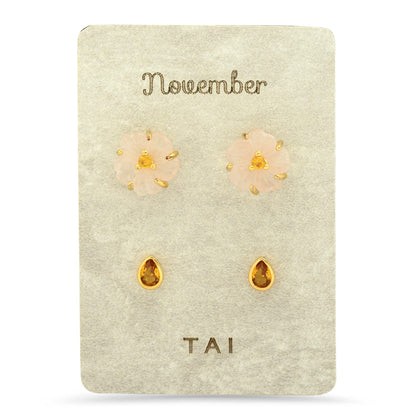 Rose Quartz Birthstone Earring Set