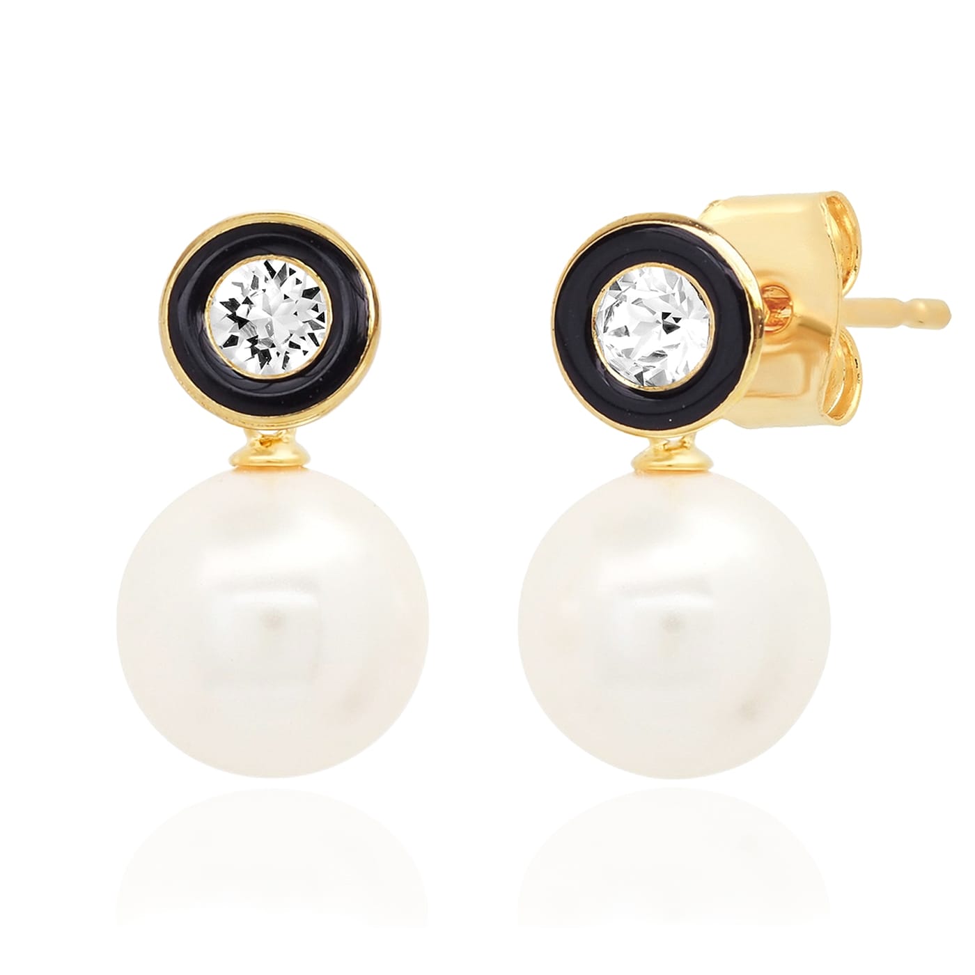 Swarovski CZ & Pearl Drop Earrings in Gold-Plated Sterling Silver