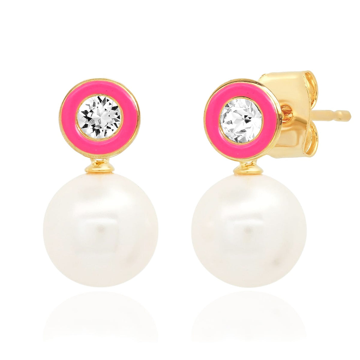 Swarovski CZ & Pearl Drop Earrings in Gold-Plated Sterling Silver