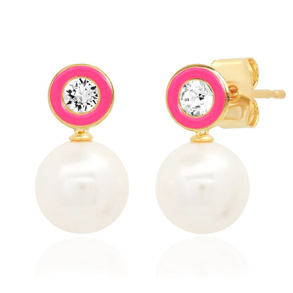 Swarovski CZ & Pearl Drop Earrings in Gold-Plated Sterling Silver