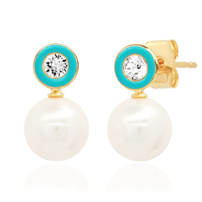 Swarovski CZ & Pearl Drop Earrings in Gold-Plated Sterling Silver