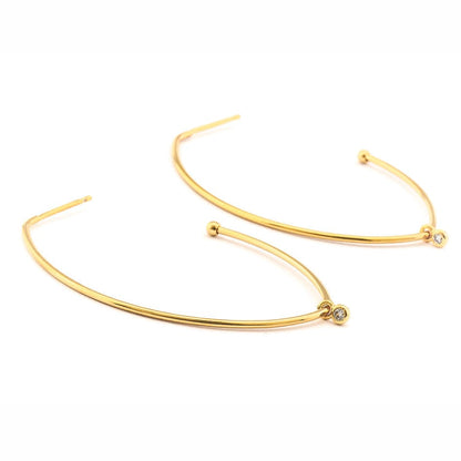 Tear Shaped Hoop Earrings With Small Cz Charm