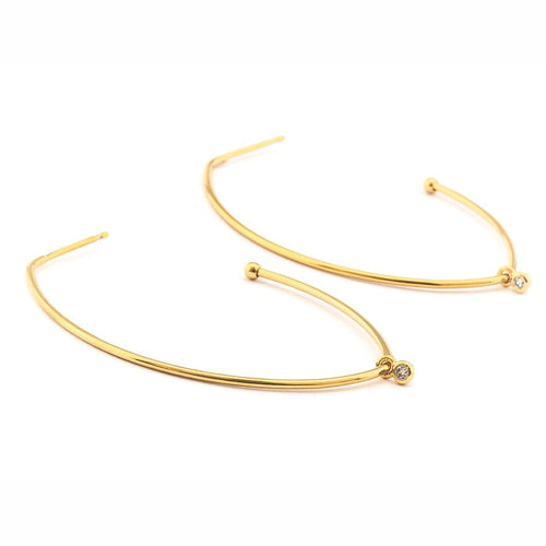 Tear Shaped Hoop Earrings With Small Cz Charm