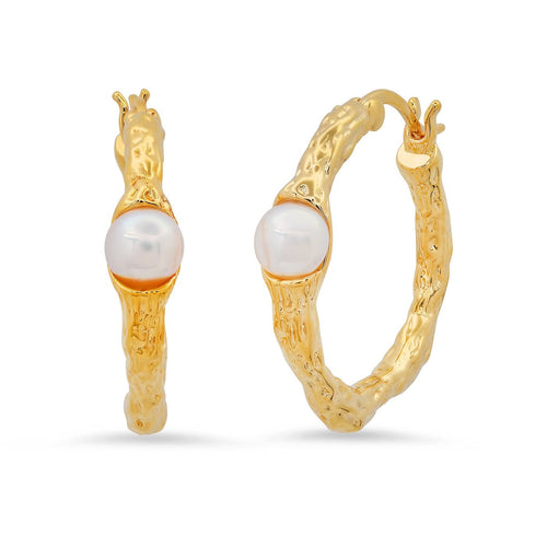 Textured Hoops with Embedded Pearls