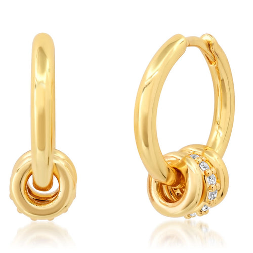 Gold Hoop Earrings with CZ Rondelles