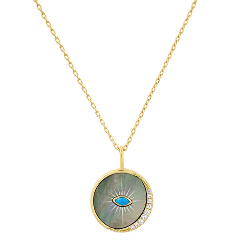Black Shell Evil Eye Pendant Necklace