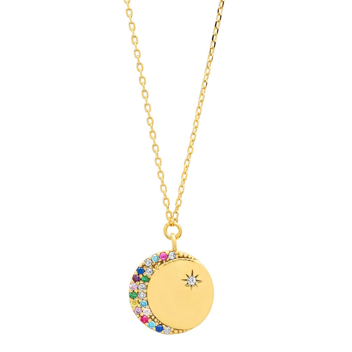 Coin Pendant With Multi Colored Star And Moon