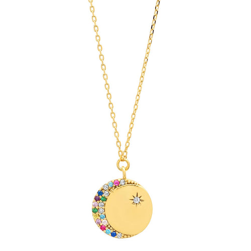 Coin Pendant With Multi Colored Star And Moon