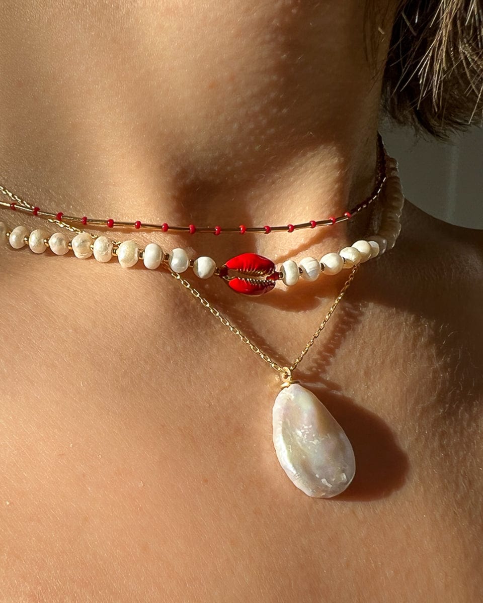 Cowrie Pearl Beaded Necklace