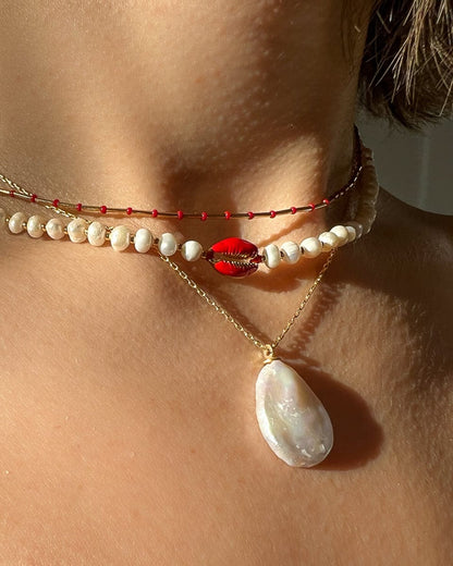 Cowrie Pearl Beaded Necklace
