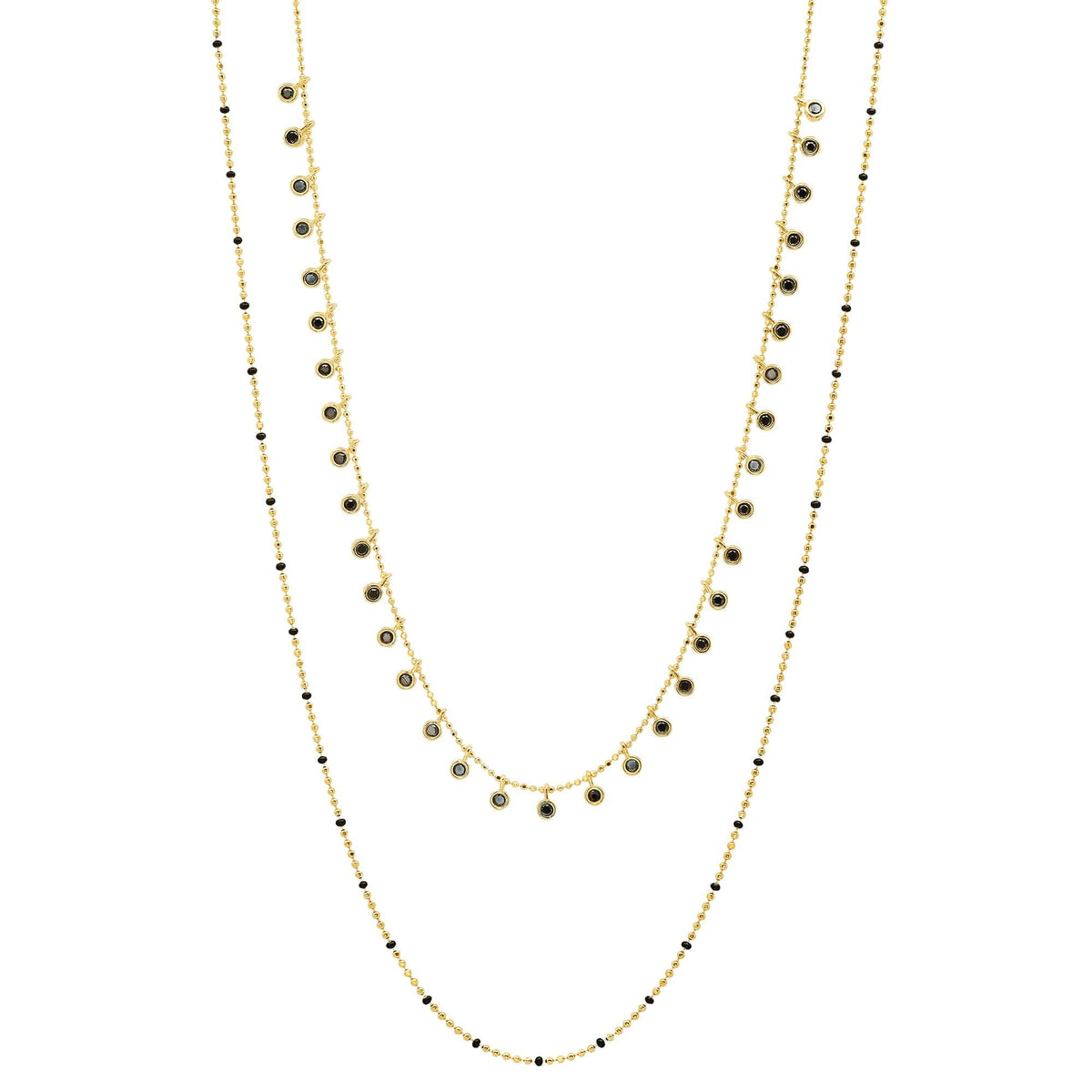 Double-Layered Ball Chain Necklace With CZ Accents