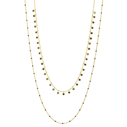 Double-Layered Ball Chain Necklace With CZ Accents