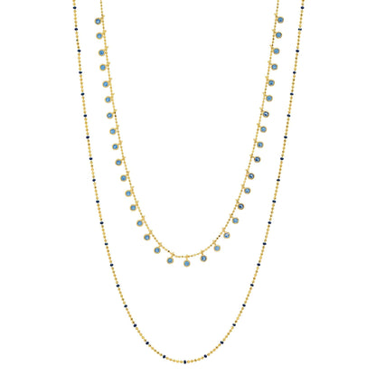 Double-Layered Ball Chain Necklace With CZ Accents