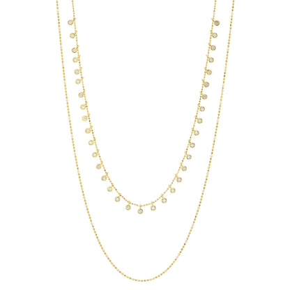 Double-Layered Ball Chain Necklace With CZ Accents