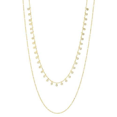 Double-Layered Ball Chain Necklace With CZ Accents