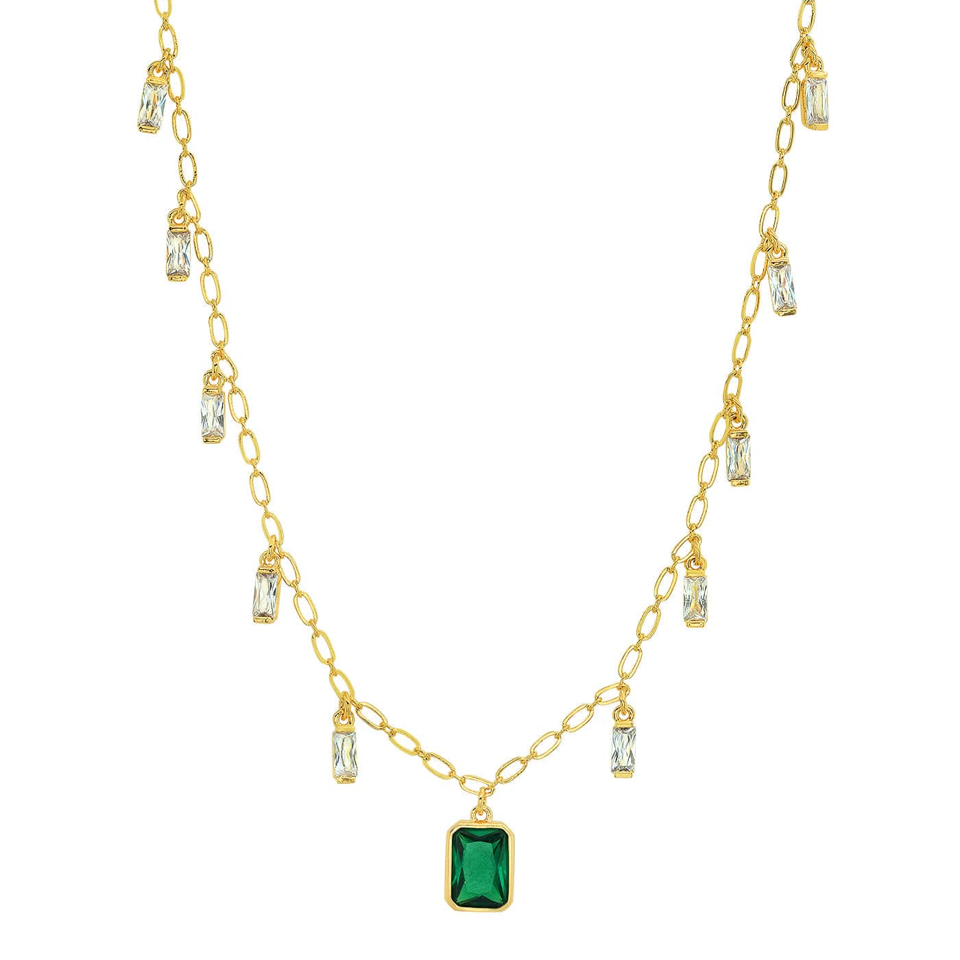 Emerald Baguette Dangle Necklace