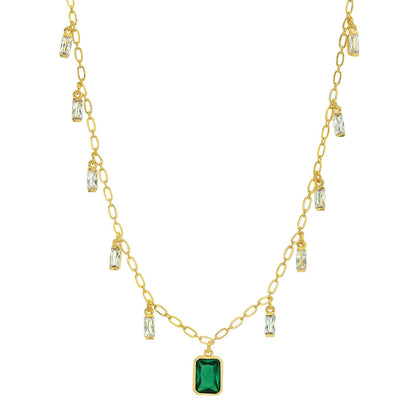 Emerald Baguette Dangle Necklace
