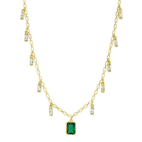 Emerald Baguette Dangle Necklace